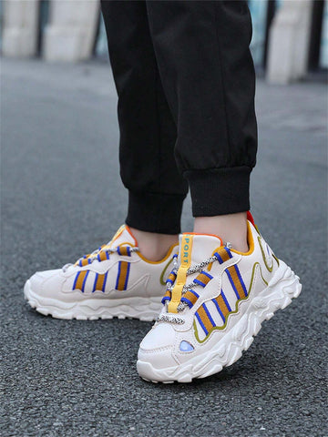 Children's Fall New Leather Uppers Non-Slip Anti-Odor Fashion Handsome Big Kid Boys Running Shoes, Beige