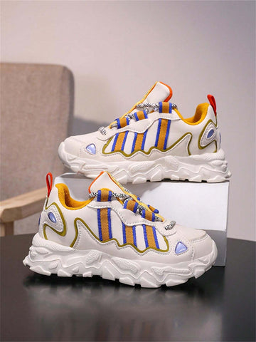 Children's Fall New Leather Uppers Non-Slip Anti-Odor Fashion Handsome Big Kid Boys Running Shoes, Beige