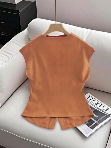 Casual V-Neck Sleeveless Solid Color Blouse
