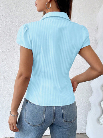 Women Collared Striped Button-Down Shirt