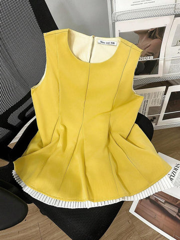 Women's Sleeveless Layered Ruched Blouse, Cold Shoulder Babydoll Top For Summer