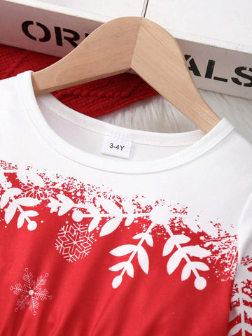 Christmas Baby Girls Round Neck Long Sleeve Snowflake Santa Claus Snowman All Over Print Dress