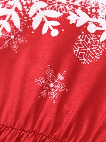 Christmas Baby Girls Round Neck Long Sleeve Snowflake Santa Claus Snowman All Over Print Dress