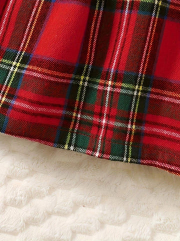 Christmas Dresse 2pcs Set Girls, Splicing Plaid Dress With Bow Belt +Plaid Beret Hat, Young Girl Clothes For Fall Party