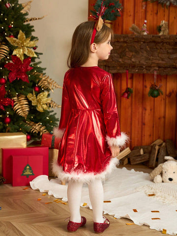 Christmas Girl Dress, Girls' Casual Red Long Sleeve Dress