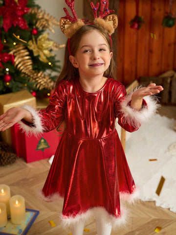 Christmas Girl Dress, Girls' Casual Red Long Sleeve Dress