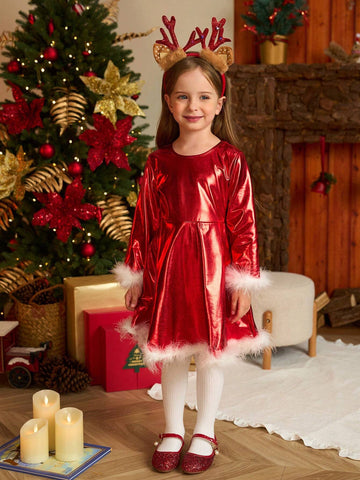 Christmas Girl Dress, Girls' Casual Red Long Sleeve Dress