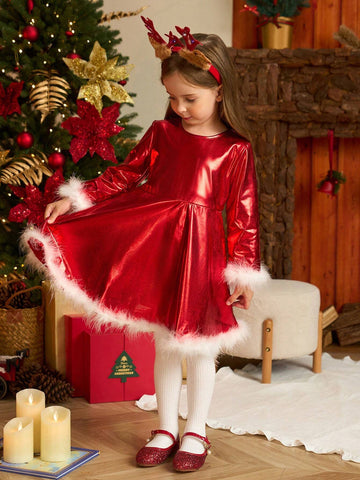 Christmas Girl Dress, Girls' Casual Red Long Sleeve Dress