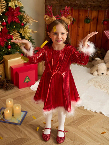 Christmas Girl Dress, Girls' Casual Red Long Sleeve Dress