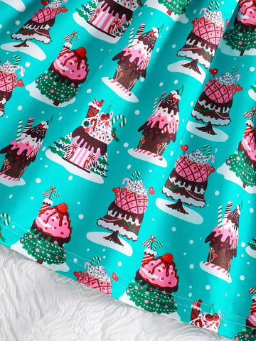 Christmas Girls Long Sleeve Christmas Santa, Christmas Tree, Leopard Print Waisted Round Neck Dress, Spring/Autumn, Toddler & Little Girls