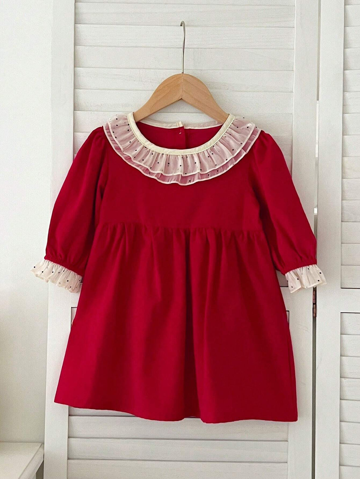 Christmas Girls Long Sleeve Lace Red Princess Dress