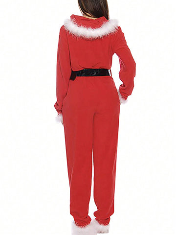 Christmas Jumpsuits With Fuzzy Belt