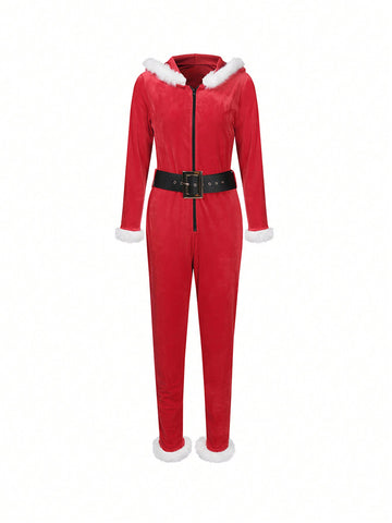 Christmas Jumpsuits With Fuzzy Belt