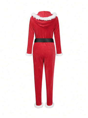 Christmas Jumpsuits With Fuzzy Belt