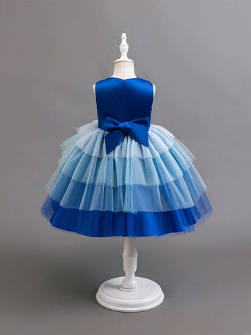 Christmas Partywear Santa Dress, Girls Lovely Vacation Birthday Party Sleeveless Mesh Cake Dress With Floral Belt, Princess Dress