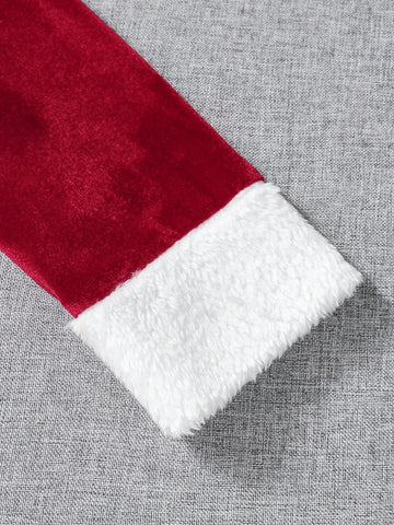 Christmas Red Girls Young Girl Dresses With Contrast Furry Collar, Mesh Patchwork, Bow Waist Decoration, For Winter