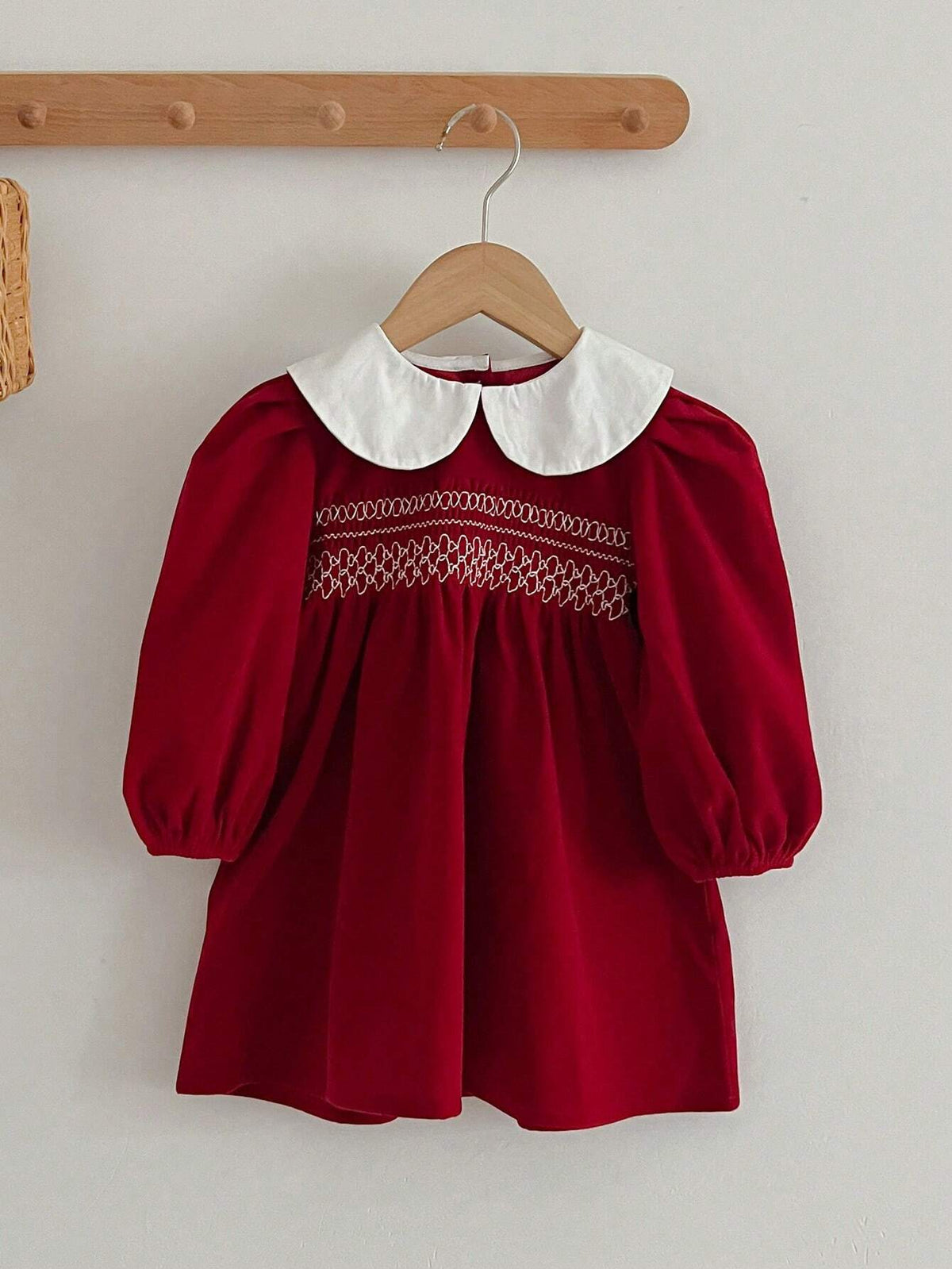 Christmas Red Long Sleeve Peter Pan Collar Girls Dress