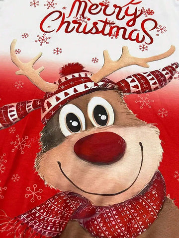 Christmas Reindeer & Snowflake Print Hooded Long Sleeve Casual Dress, For Autumn/Winter