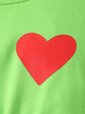 Christmas Toddler Girls Crew Neck Cute Heart Ruffle Long Sleeve Balloon Letter & Cake Print Dress