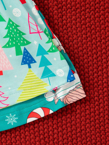Christmas Young Girls Casual Cartoon Santa Claus & Christmas Tree All Over Print 2pcs Dress Set