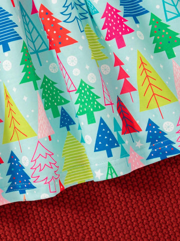 Christmas Young Girls Casual Cartoon Santa Claus & Christmas Tree All Over Print 2pcs Dress Set