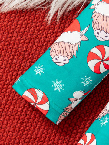 Christmas Young Girls Casual Cartoon Santa Claus & Christmas Tree All Over Print 2pcs Dress Set