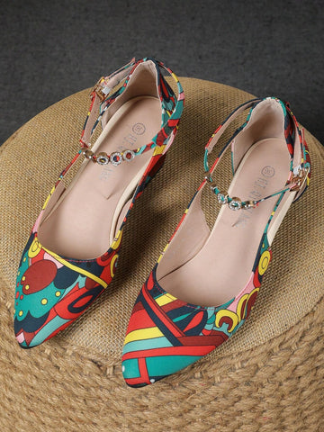 Chunky Heel Pointed Toe Fashionable Elegant Shallow Mouth High Heel Pumps With Rhinestone Strap