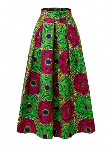 Circle Print Flare Skirt