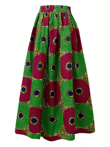 Circle Print Flare Skirt