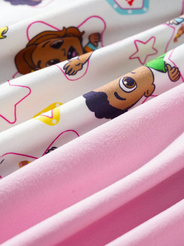 2pcs/Set Young Girls Cartoon Character Print Cute & Sweet Spaghetti Strap Dress