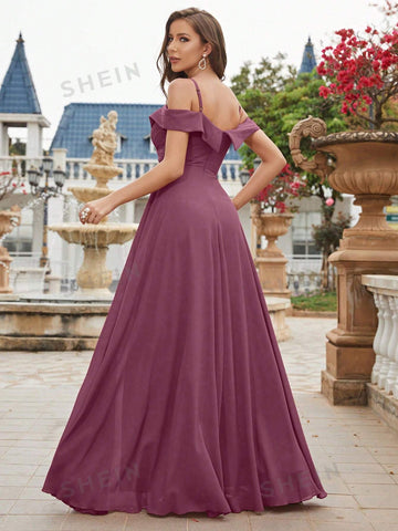 Cold Shoulder Chiffon Bridesmaid Dress