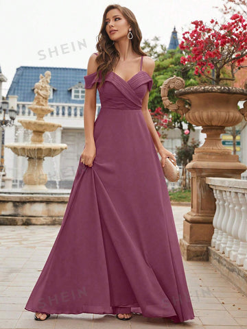 Cold Shoulder Chiffon Bridesmaid Dress