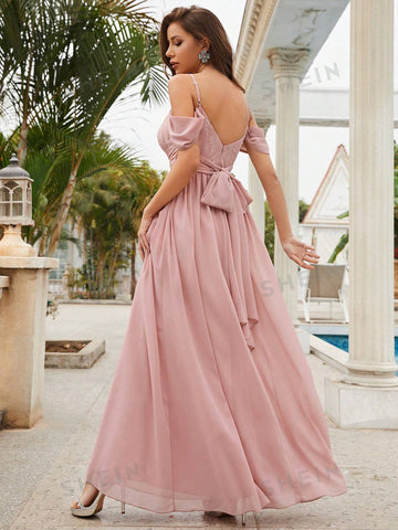 Cold Shoulder Ruched Bust Bridesmaid Dress