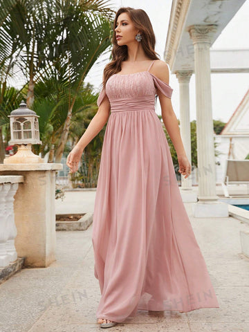 Cold Shoulder Ruched Bust Bridesmaid Dress