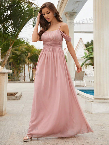 Cold Shoulder Ruched Bust Bridesmaid Dress