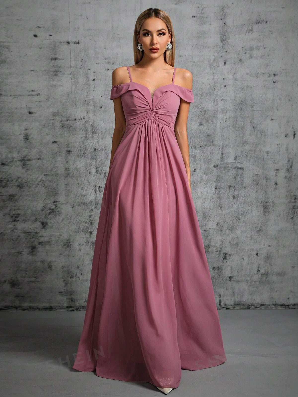 Cold Shoulder Ruched Chiffon Bridesmaid Dress