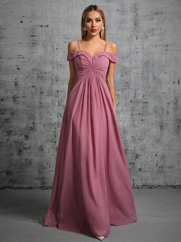 Cold Shoulder Ruched Chiffon Bridesmaid Dress