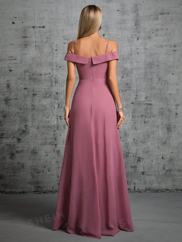 Cold Shoulder Ruched Chiffon Bridesmaid Dress