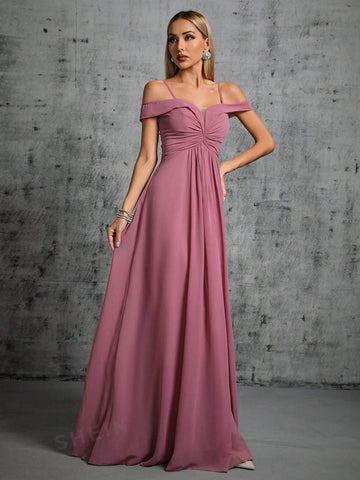 Cold Shoulder Ruched Chiffon Bridesmaid Dress