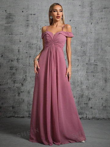 Cold Shoulder Ruched Chiffon Bridesmaid Dress