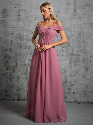 Cold Shoulder Ruched Chiffon Bridesmaid Dress