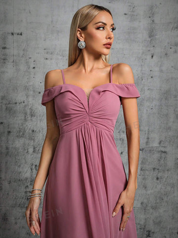 Cold Shoulder Ruched Chiffon Bridesmaid Dress
