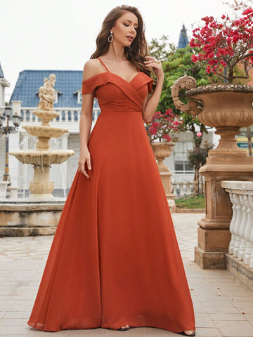 Cold Shoulder Ruched Floor Length Chiffon Bridesmaid Dress