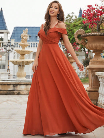 Cold Shoulder Ruched Floor Length Chiffon Bridesmaid Dress