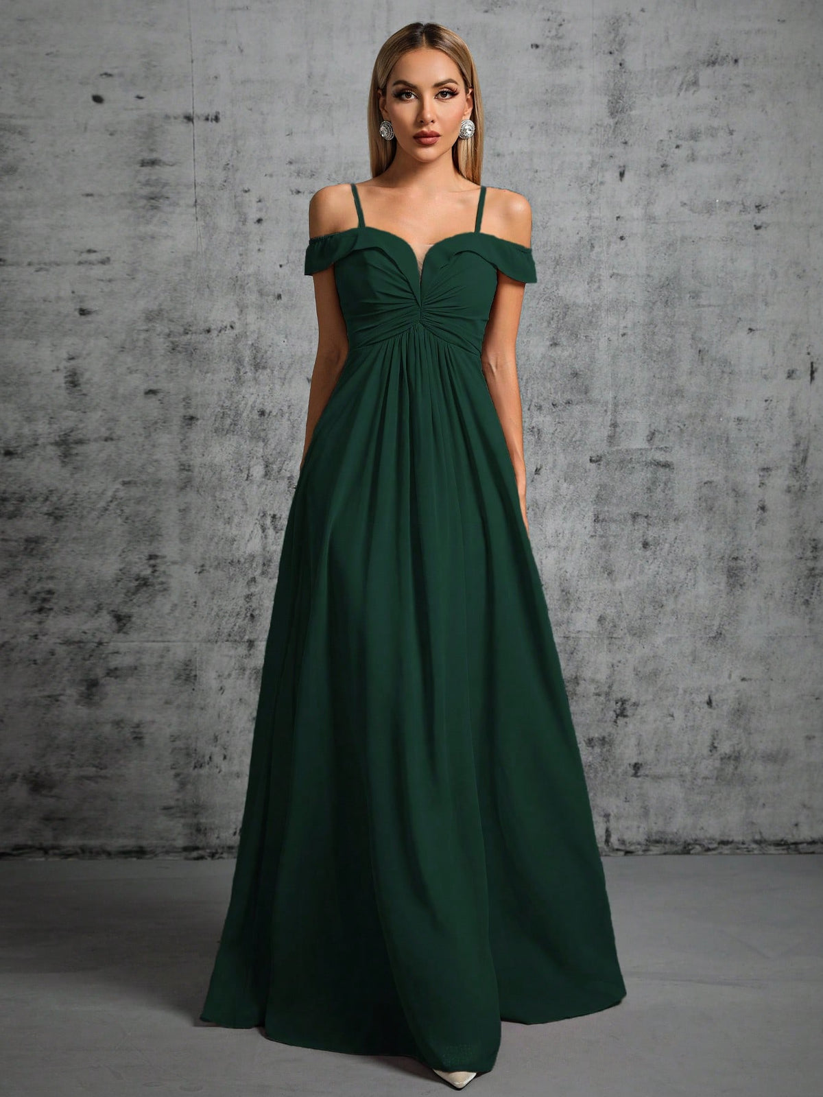 Cold Shoulder Ruched Maxi Bridesmaid Dress