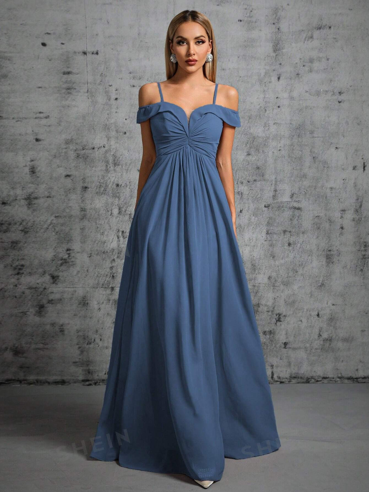 Cold Shoulder Ruched Maxi Bridesmaid Dress