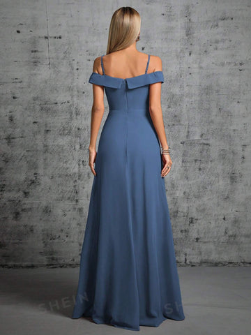 Cold Shoulder Ruched Maxi Bridesmaid Dress