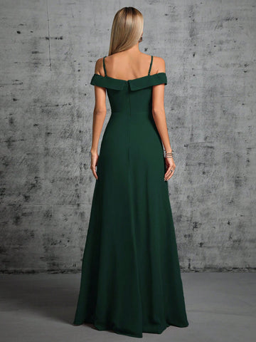Cold Shoulder Ruched Maxi Bridesmaid Dress