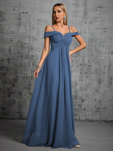 Cold Shoulder Ruched Maxi Bridesmaid Dress
