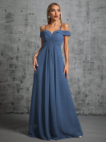 Cold Shoulder Ruched Maxi Bridesmaid Dress